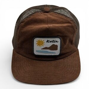 Katin Mens Brown Corduroy Mesh Trucker Hat Snapback Coastal Patch Cap